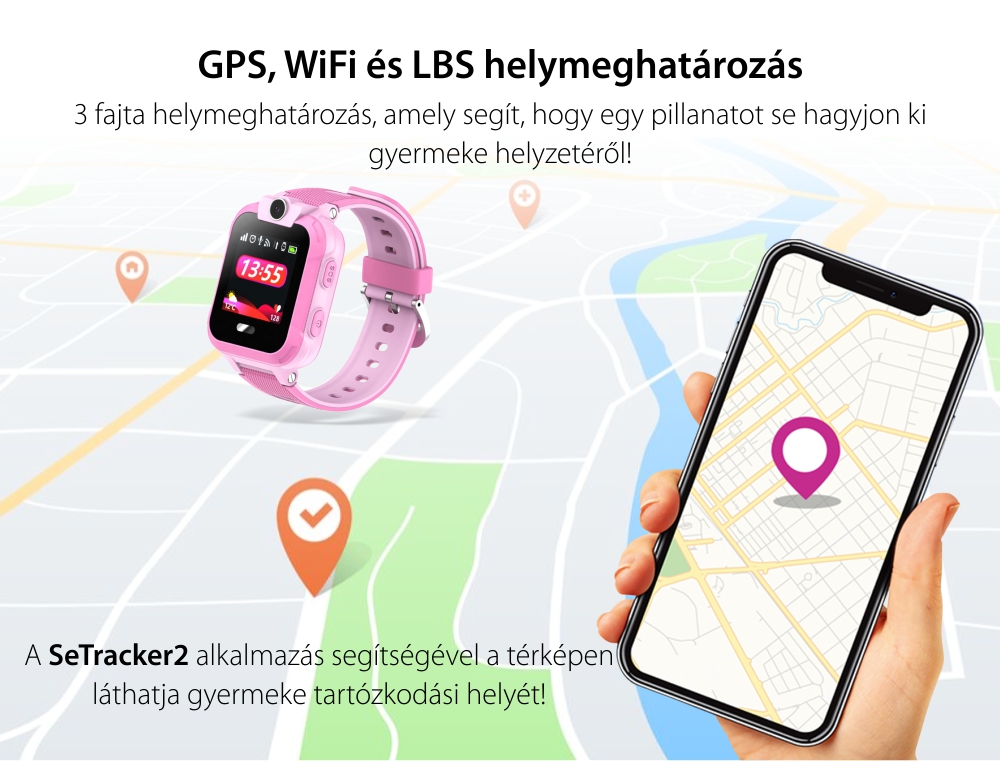 Okosóra gyerekeknek Motto LT09 Telefon funkcióval, GPS Nyomkövető, SOS gomb, Útvonal előzményekkel, Videohívás, Rózsaszín