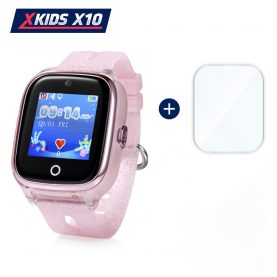 Promóciós csomag Gyerekóra + Üvegvédő fólia  Xkids X10 telefon funkcióval, GPS helymeghatározás, Hívásfigyelés, Kamera, Lépésszámláló, SOS, IP54, Rózsaszín