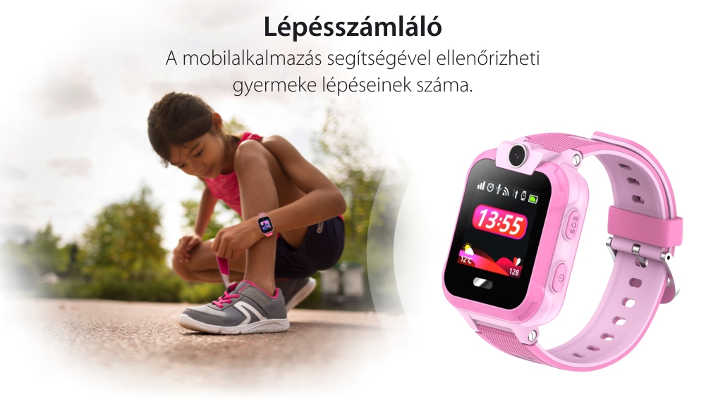 Okosóra gyerekeknek Motto LT09 Telefon funkcióval, GPS Nyomkövető, SOS gomb, Útvonal előzményekkel, Videohívás, Rózsaszín