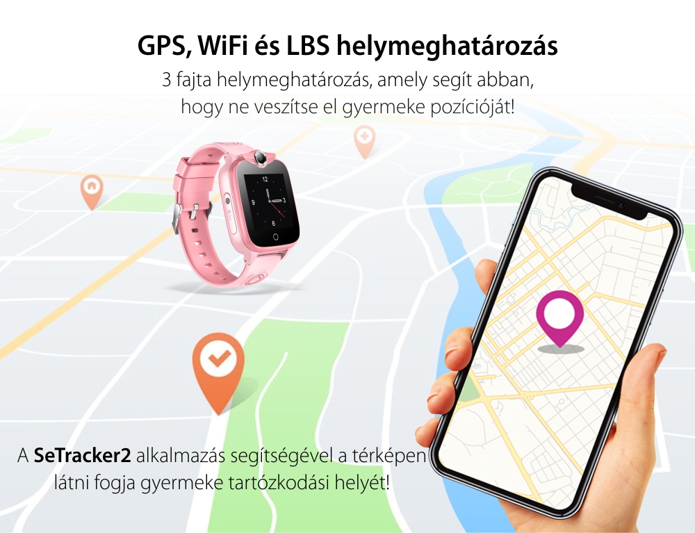 Okosóra gyerekeknek Wonlex KT09 Telefon funkció, 2G hálózat, SOS gomb, GPS helymeghatározás, Hanghívás, Rózsaszín