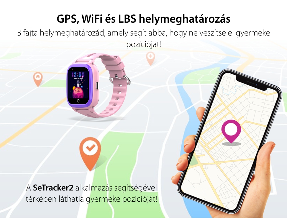 Okosóra gyerekeknek Wonlex KT24S GPS helymeghatározás, Telefon funkció, Hangüzenet, Előzmények, Névjegyek, Csevegés, Videohívás, Rózsaszín