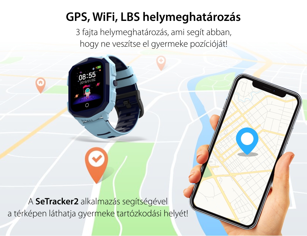 Okosóra gyerekeknek Wonlex KT20S, GPS helymeghatározás, Telefon funkció, SOS gomb, Lépésszámláló, Kamera, Értesítések, Videohívás, Kék