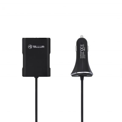 Tellur Autós Töltő, Hosszabbító, 4 USB Port, 9,6 A, 1,8 m, Fekete