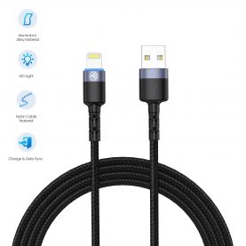 Adat- és Töltőkábel Tellur USB-Lightning LED lámpával, Apple márka kompatibilis, 2 m, Fekete