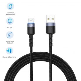 Tellur Adat- és Töltőkábel, USB – MicroUSB, LED lámpa, 1,2 m, 5 V/Max. 3 A, Fekete