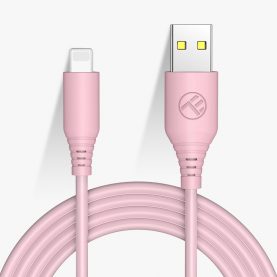 Tellur Adat- és Töltőkábel USB, LED világítás, 5V, 3A, Adatátviteli sebesség 480 Mbps, 1m, Rózsazsín