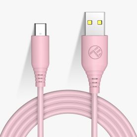 Adat- és Töltőkábel Silicon Tellur USB Type-C-hez, 5 V/Max. 3A, 1m, Szilikagél bevonat, Rózsaszín