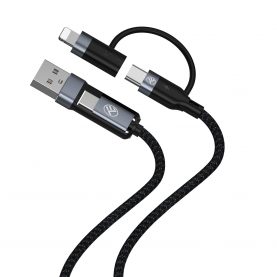 Adat- és töltőkábel 4 az 1-ben Tellur, USB Type-C – Type-C, Lightning, 1 m, Fekete