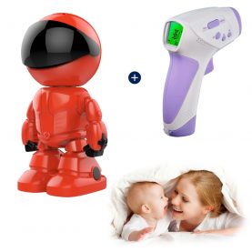 Promóciós Csomag Bébiőr Little Red Man A160-R + Digitális Hőmérő HT-668, Éjszakai nézet, Wi-Fi kapcsolat, MicroSD-foglalat
