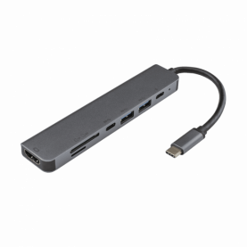 Elosztó Multiport SBOX 7 in 1, USB TYPE-C-HDMI/USB 3.0/ SD+TF, Felbontás 4K x 2K, Szürke