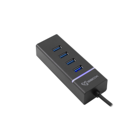 USB Elosztó SBOX USB 3.0, H-204R, 4 port, Fekete