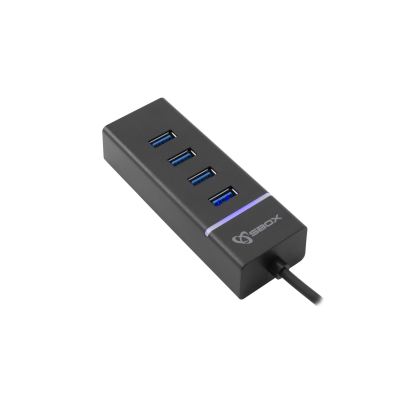 USB Elosztó SBOX USB 3.0, H-204R, 4 port, Fekete