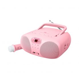 Hordozható Rádió CD lejátszóval mikrofonnal MD-203 KP, LED kijelző, Mikrofon tartozék, Rózsaszín