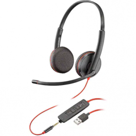 Fejhallgató Call Center PLANTRONICS Blackwire C3225, USB-A, 3.5mm, Binaurális, Fekete
