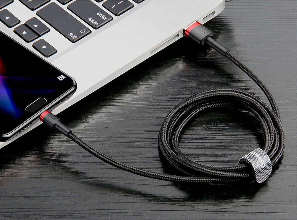 Adat- és Töltőkábel Baseus CATKLF-C91, USB – Type-C, Hossz 2 m, QuickCharge 3.0, Fekete-Piros