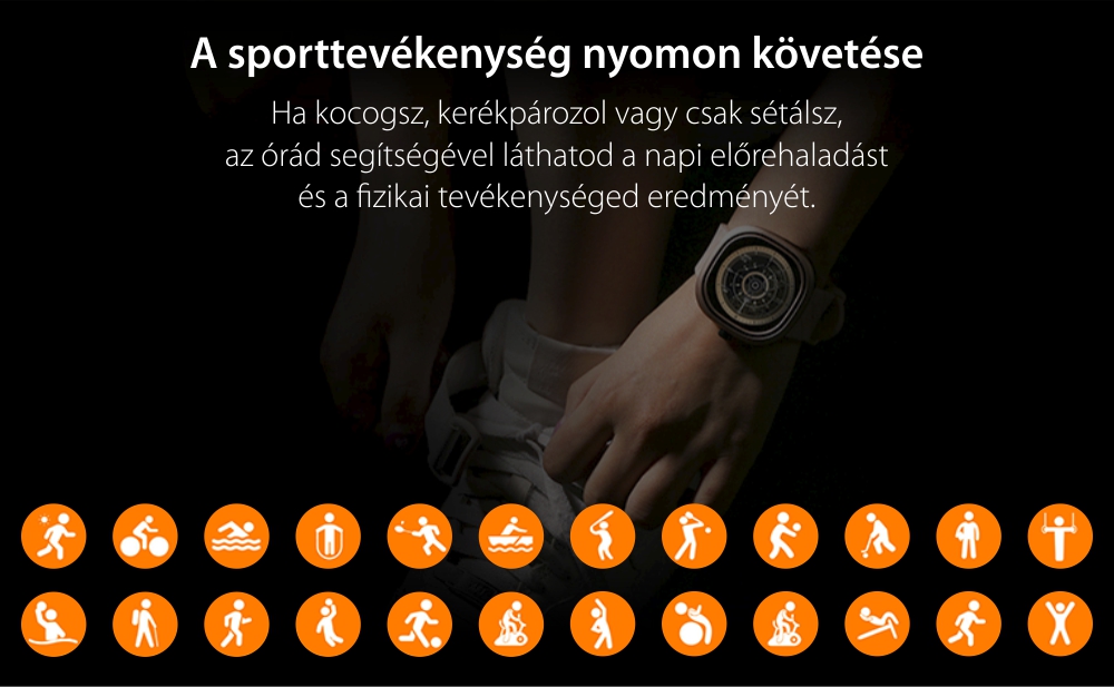 Okosóra XK Fitness DG ARES, Sport móddal, Egészségügyi funkciók, Kalóriák, Távolság, Értesítések, Fekete