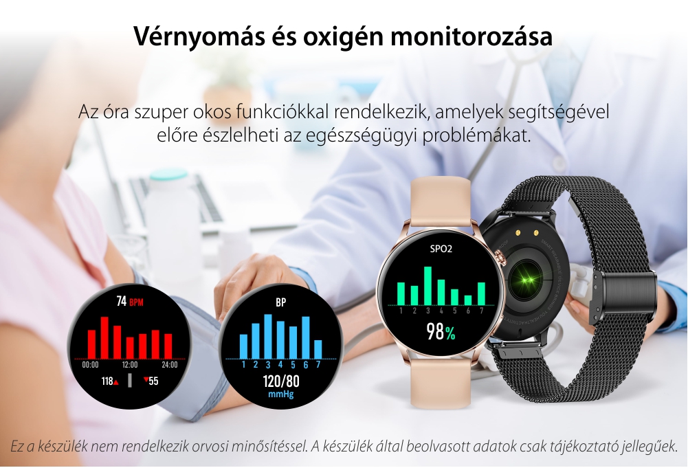 Okosóra XK Fitness XK Fitness AK37 Egészségfigyelő funkciókkal, Értesítésekkel, Bluetooth, Stopper, Szilikon, Fekete