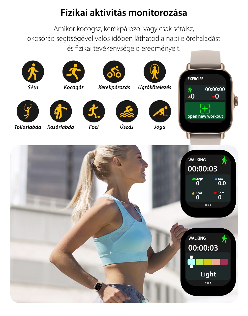Okosóra XK Fitness AW18 Sport módokkal, Kalória, Távolság, Alvásminőség, Pulzusszám, Vérnyomás, Zöld