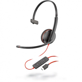 Fejhallgató Call Center Plantronics Blackwire C3210, USB-C, Monoaurális, Fekete