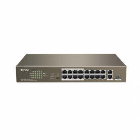 Switch Tenda TEF1118P-16-150W, 16FE+2GE/1SFP, 16-Por, PoE, Áramfelvétel 150W, Fekete