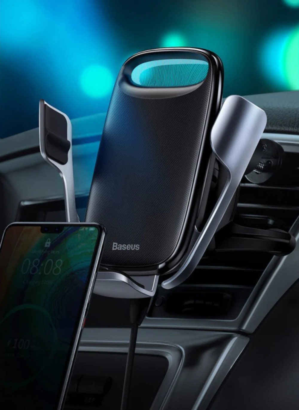 Baseus WXHW02-01 Autós mobil telefon tartó, Vezeték nélküli, Gyorstöltő, 15 W, Fekete