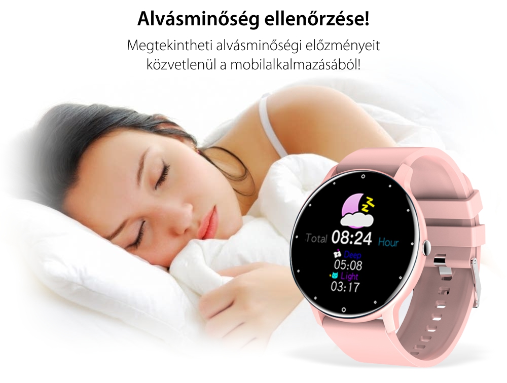 Női Okosóra XK Fitness ZL02 Sport módok, Vérnyomás, Pulzusszám, Kalória, Stopper, Gyakorlatok, Értesítések, Szilikonszíj, Rózsaszín