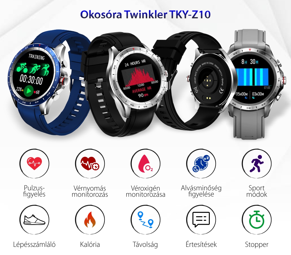 Okosóra Twinkler TKY-Z10 1.32″ kijelző, Pulzus, Kalória, Sport módok, Értesítések, Kék