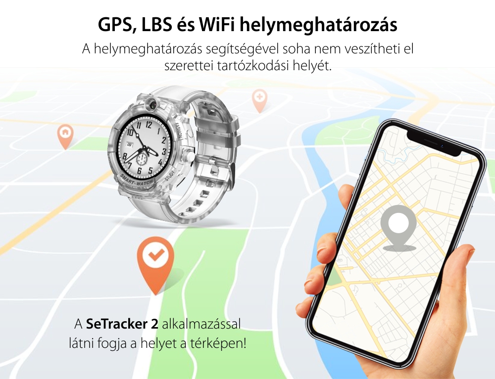 Okosóra gyerekeknek Wonlex KT27, Nano SIM 4G, Telefon funkció, Videohívás, Névjegyek, Híváselőzmények, SOS gomb, Átlátszó