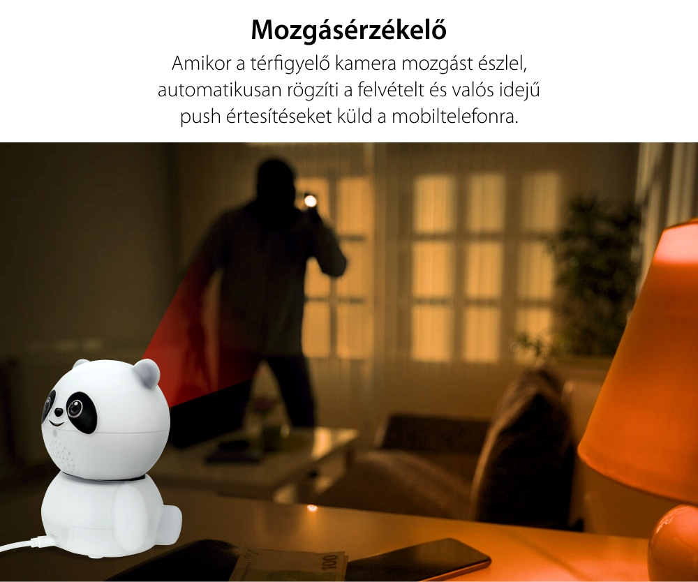 Bébiőr Video Baby Panda AB88, Wi-Fi, Mozgásérzékeléssel, Éjszakai látásmóddal, 360° kameraforgatás, MicroSD, Fehér