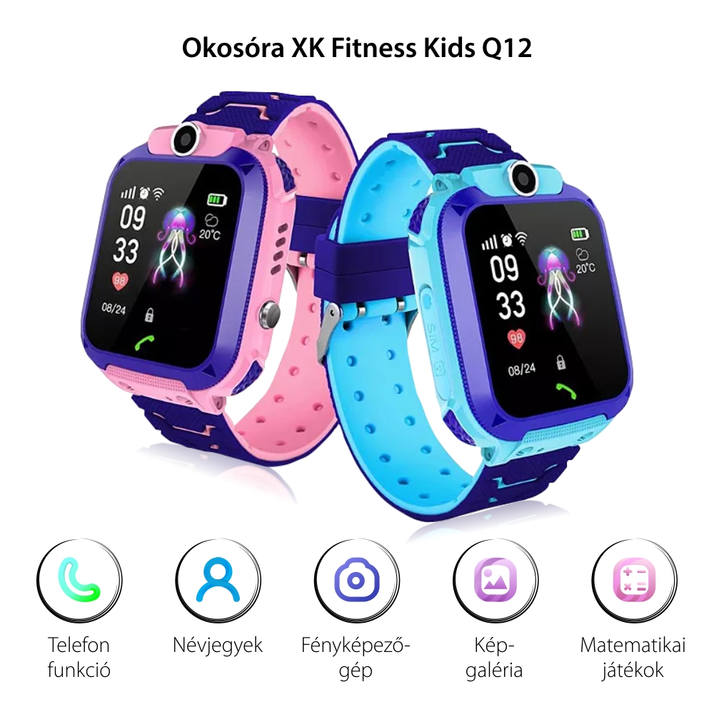 Okosóra gyerekeknek XK Fitness Q12, Telefon funkció, LBS hely, Névjegyek, Kamera, Riasztás, Üzenetek, Előzmények, Kék