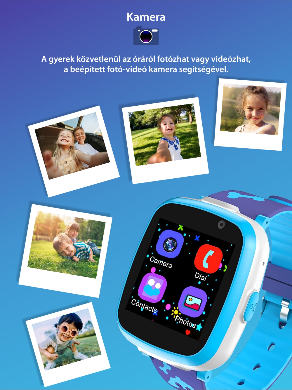 Okosóra gyerekeknek Xkids A10 GPS Nélkül, Telefon funkcióval, Játékok, Kamera, Névjegyek, Ébresztő, Stopper, Kék