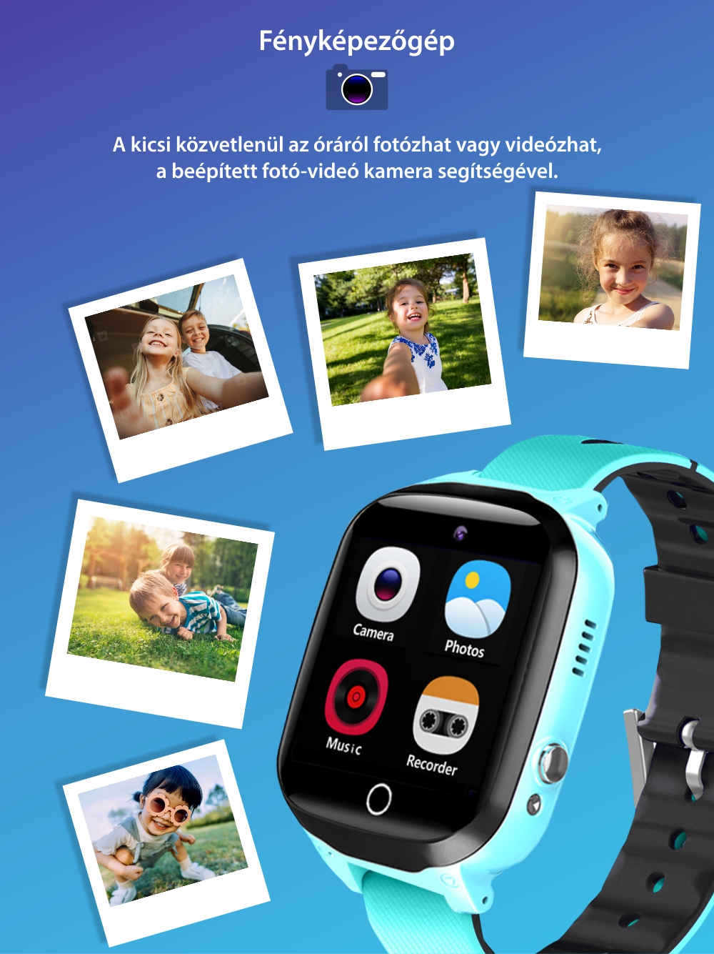 Okosóra gyerekeknek YQT Q13G, GPS nélkül, Telefon funkció, 7 játék, Kamera, Album, Zseblámpa, Kék