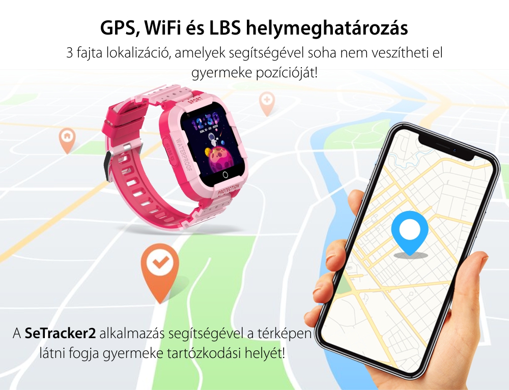 Okosóra gyerekeknek Wonlex CT12 Telefon funkcióval, GPS helymeghatározás, Videóhívás, Lépésszámláló, Névjegyek, Riasztó, Kék