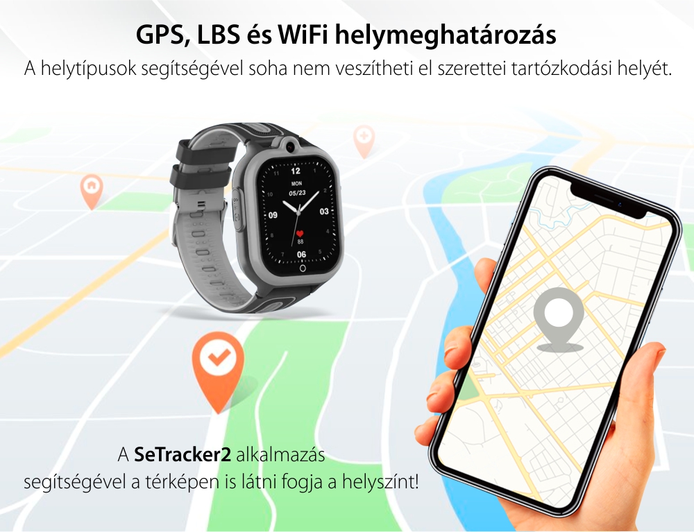 Okosóra gyerekeknek Wonlex KT29, Telefon funkcióval, GPS helymeghatározással, Lépésszámlálóval, Matek játék, Számítógép, Fekete