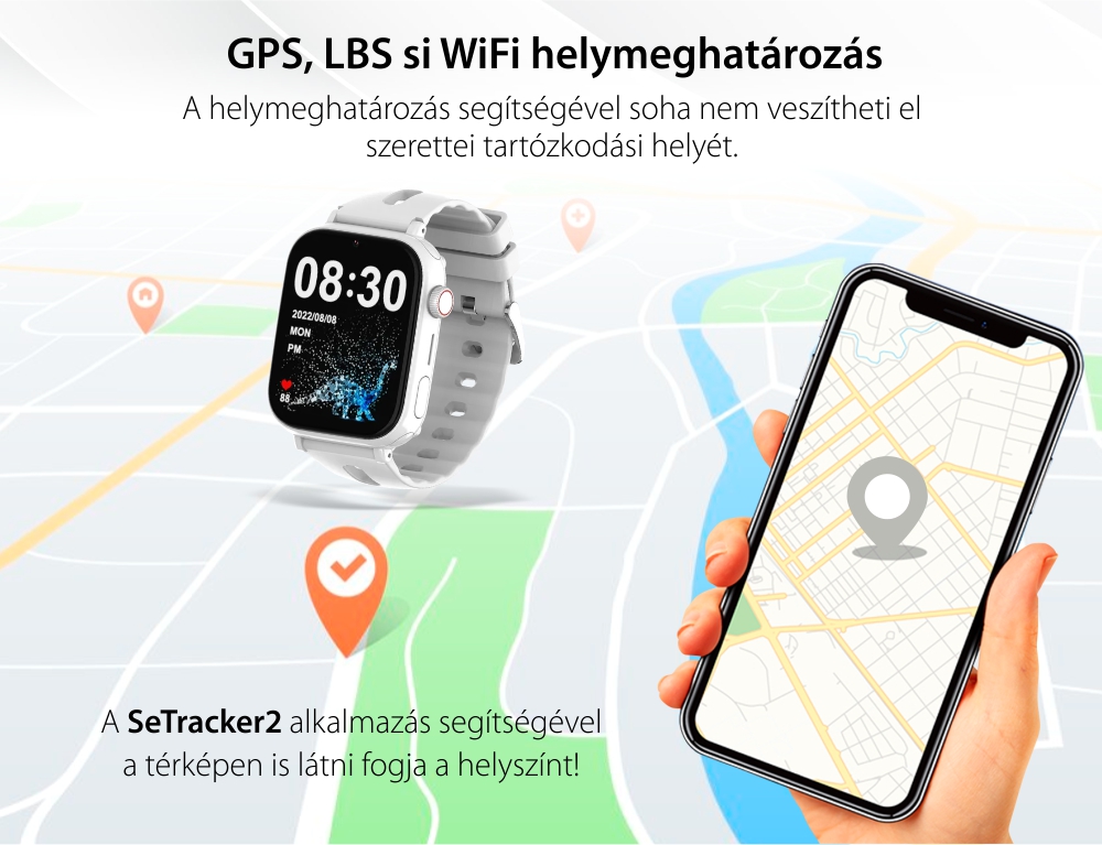 Okosóra gyerekeknek Wonlex CT20 Telefon funkcióval, GPS helymeghatározás, Lépésszámláló, Kamera, Videóhívás, Fekete